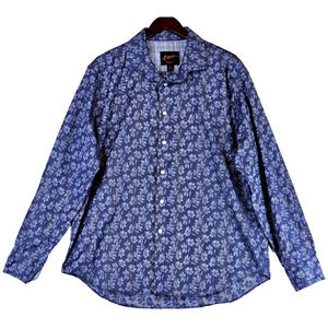 Egara Men's Slim Fit Dress Shirt Stretch Non Iron Blue Textured Floral Size XL